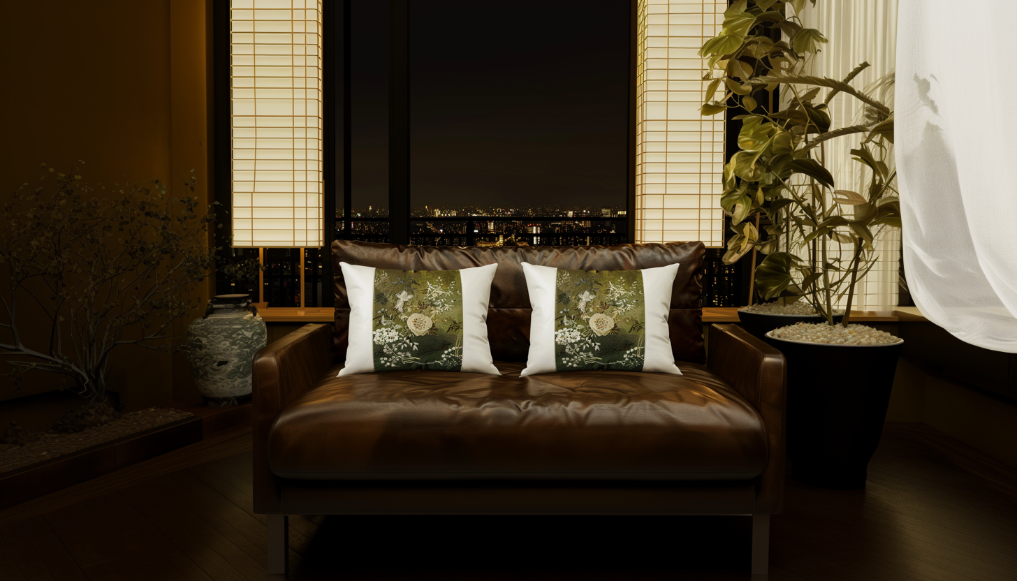 Leather & Vintage Obi Silk Pillows