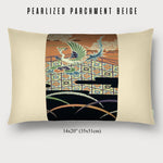 14x20" Pillow with Vintage Japanese Silk and Pearlized Parchment Beige Leather