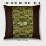Hawk and “sho-chiku” (松竹) Square Throw Pillow - Choice of Leather Colors