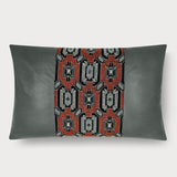 Vintage Japanese Tsumugi Silk Geometric Red and Black Lumbar Throw Pillow - Choice of Leather Colors