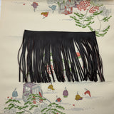 Custom Cream Silk Scarf with Noble People Scenery - Choice of Length and Leather Fringe