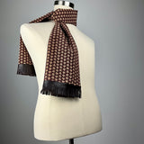 Paulownia Crest Silk Scarf with Brown Leather Fringe