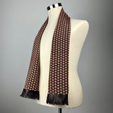 Paulownia Crest Silk Scarf with Brown Leather Fringe