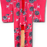 Fuchsia Silk Kimono With Chrysanthemums Vintage 1912-1945
