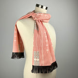 Salmon Tsumugi Silk Scarf - Choice of Leather Fringe Color