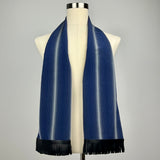 Blue and White Stripe Silk Scarf - Choice of Leather Fringe Colors