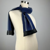 Blue and White Stripe Silk Scarf - Choice of Leather Fringe Colors