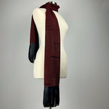 Black & Red Semi Sheer Silk Scarf - Black Leather Fringe