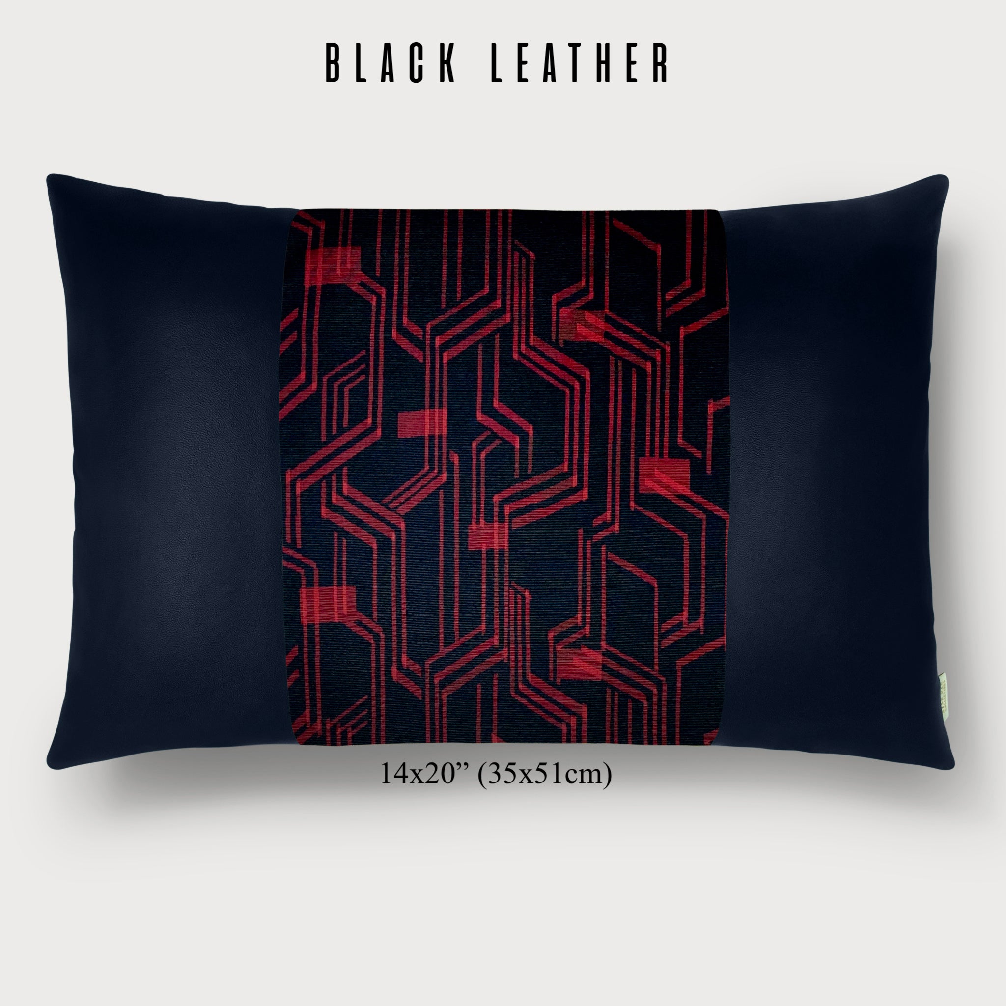 14x20" Pillow with Vintage Japanese Silk and Black Leather