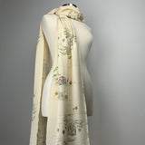 Custom Cream Silk Scarf with Noble People Scenery - Choice of Length and Leather Fringe