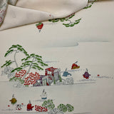 Custom Cream Silk Scarf with Noble People Scenery - Choice of Length and Leather Fringe