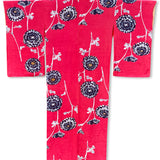 Fuchsia Silk Kimono With Chrysanthemums Vintage 1912-1945