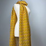 Custom Silk Scarf Ume Bud on Abstract Net -Choice of Length and Leather Fringe