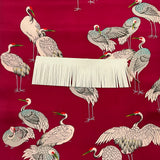 Custom Crane and Heron Silk Scarf - Choice of Length and Leather Fringe