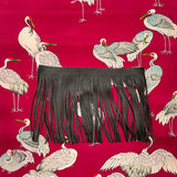 Custom Crane and Heron Silk Scarf - Choice of Length and Leather Fringe