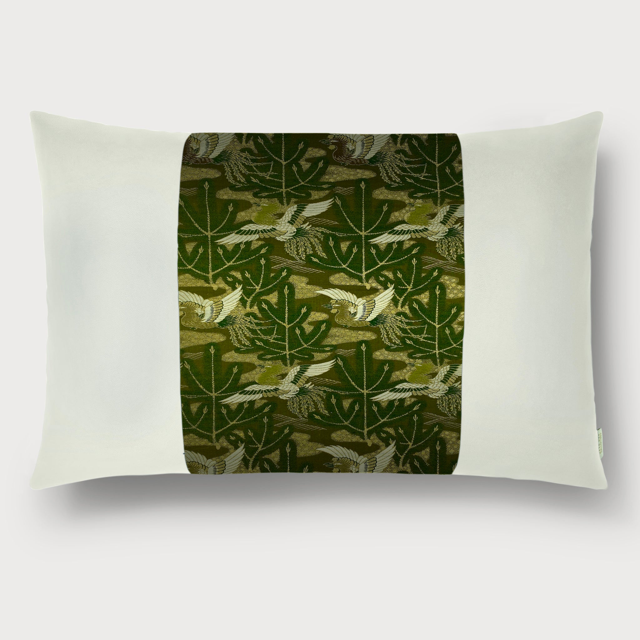 Phoenix with Young Pine (Wakamatsu 若松) Lumbar Throw Pillow - Choice of Leather Colors