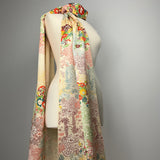 Custom Silk Scarf Colorful Flower Cart 花車 Pattern - Choice of Length and Leather Fringe