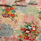Custom Silk Scarf Colorful Flower Cart 花車 Pattern - Choice of Length and Leather Fringe