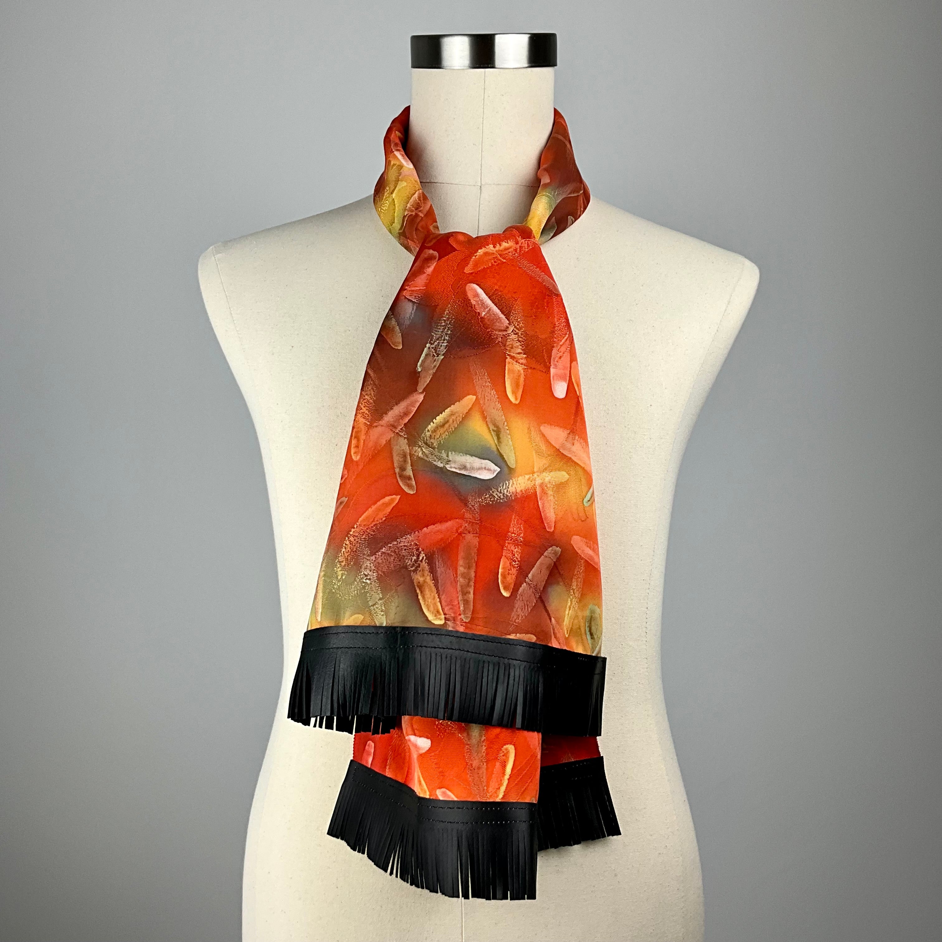 Fireworks Silk Scarf - Choice of Leather Fringe Color