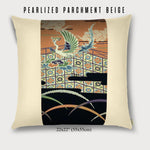 22x22" Pillow with Vintage Japanese Silk and Pearlized Parchment Beige Leather 