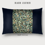 14x20" Pillow with Vintage Japanese Silk and Black Leather 