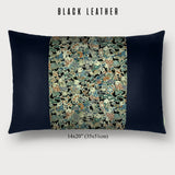 14x20" Pillow with Vintage Japanese Silk and Black Leather 