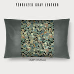 14x20" Pillow with Vintage Japanese Silk and Pearlized Gray Leather 