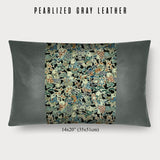 14x20" Pillow with Vintage Japanese Silk and Pearlized Gray Leather 