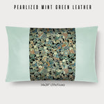 14x20" Pillow with Vintage Japanese Silk and Pearlized Mint Green Leather 