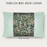 14x20" Pillow with Vintage Japanese Silk and Pearlized Mint Green Leather 