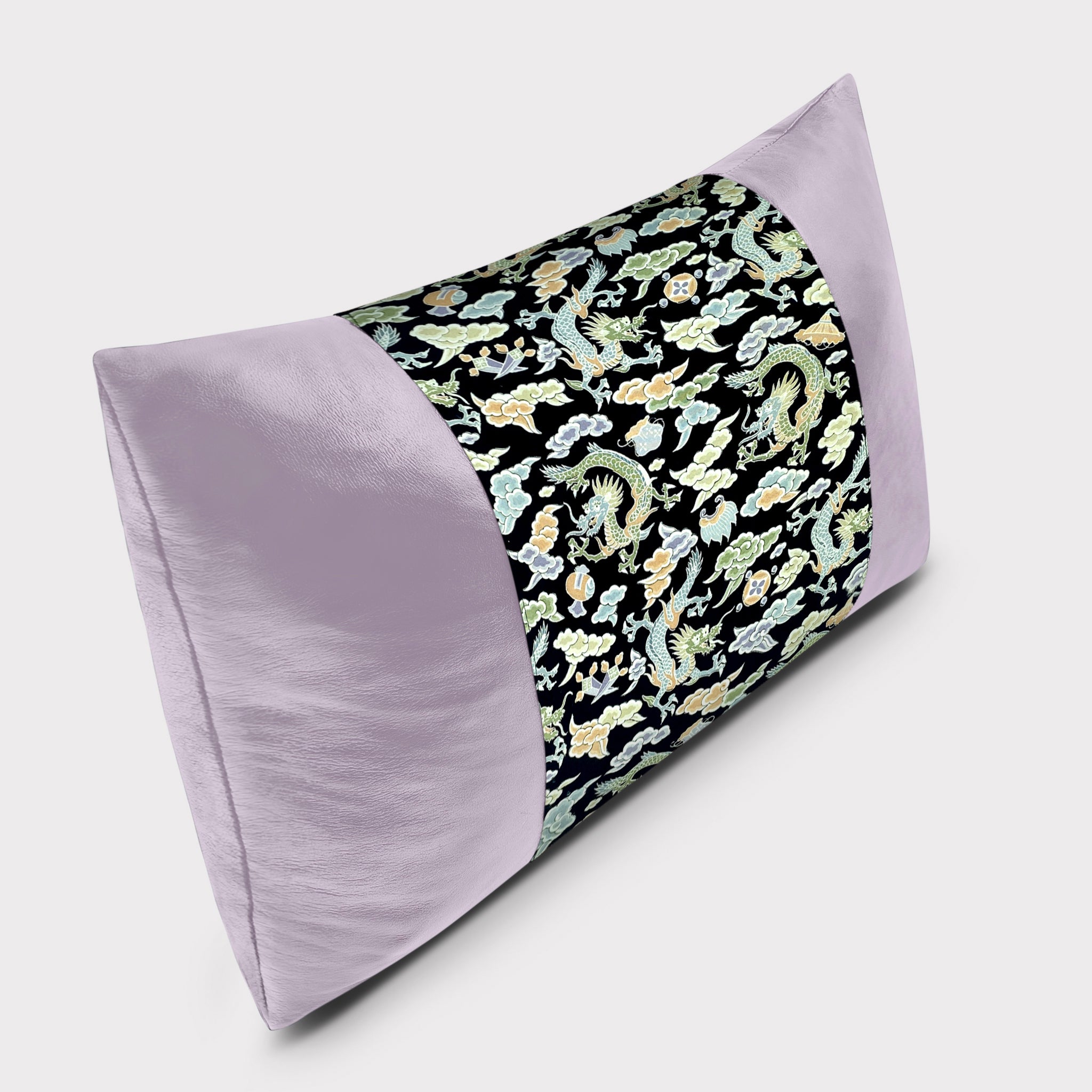 14x20" Pillow with Vintage Japanese Silk and Lilac Purple Leather