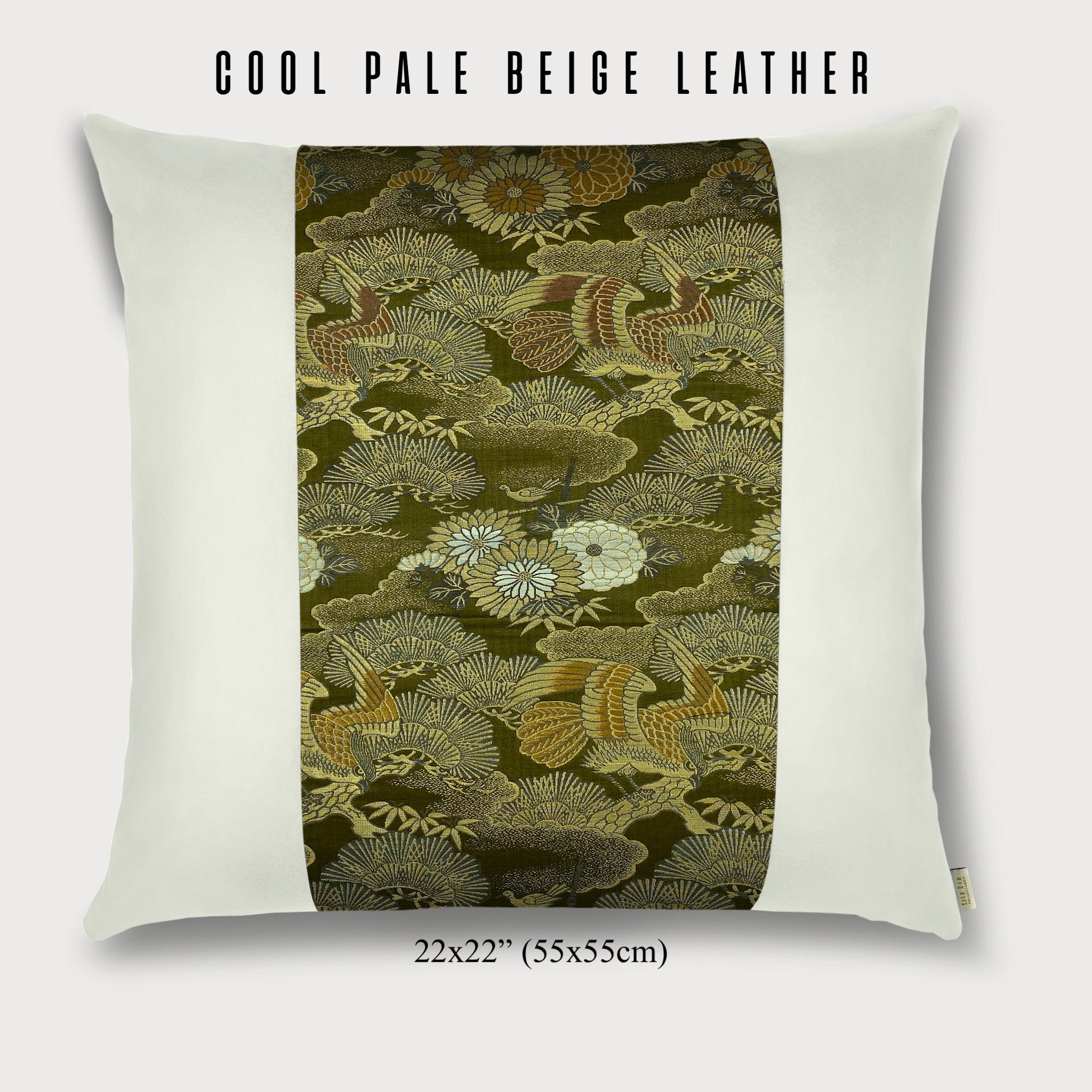 Hawk and “sho-chiku” (松竹) Square Throw Pillow - Choice of Leather Colors