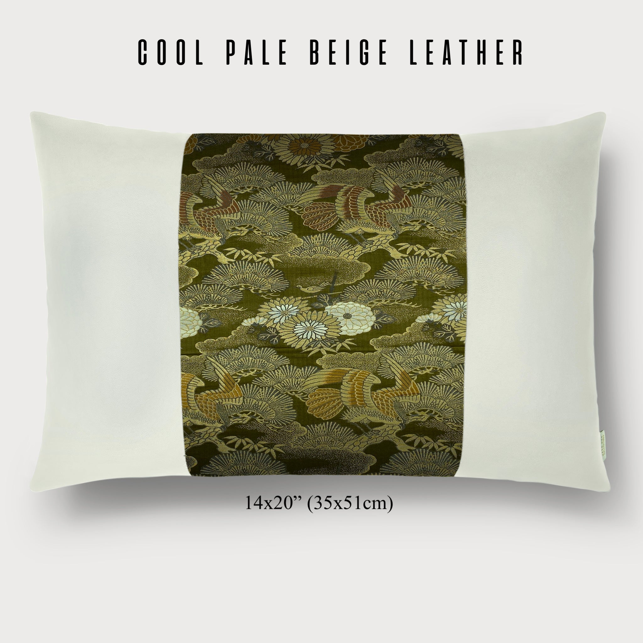 Hawk and “sho-chiku” (松竹) Lumbar Throw Pillow - Choice of Leather Colors