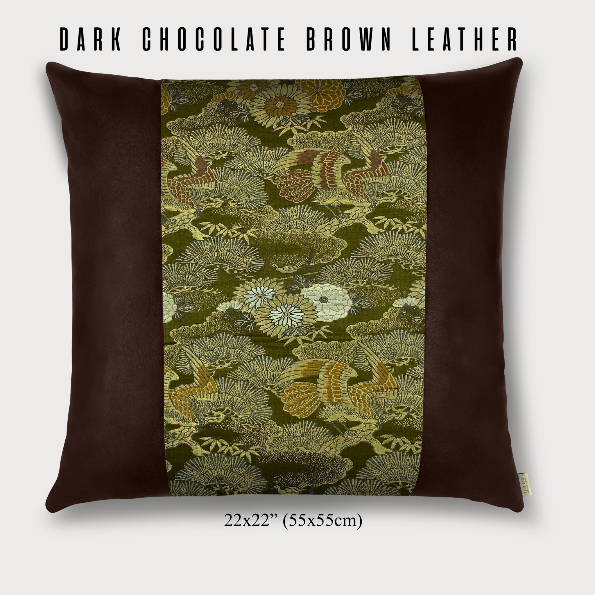 Hawk and “sho-chiku” (松竹) Square Throw Pillow - Choice of Leather Colors