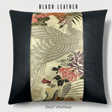 Phoenix and Flowers Silk Throw Pillow - Choice of Leather Colors