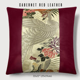 Phoenix and Flowers Silk Throw Pillow - Choice of Leather Colors