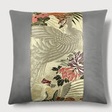 Phoenix and Flowers Silk Throw Pillow - Choice of Leather Colors