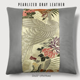 Phoenix and Flowers Silk Throw Pillow - Choice of Leather Colors