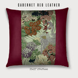 Phoenix, Pine, Ume and Chrysanthemum Square Throw Pillow - Choice of Leather Colors
