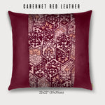 24x24" square throw pillow with burgundy leather and pink silk