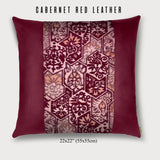 24x24" square throw pillow with burgundy leather and pink silk