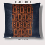 Vintage Abstract Pattern Japanese Tsumugi Silk Square Throw Pillow - Choice of Leather Colors