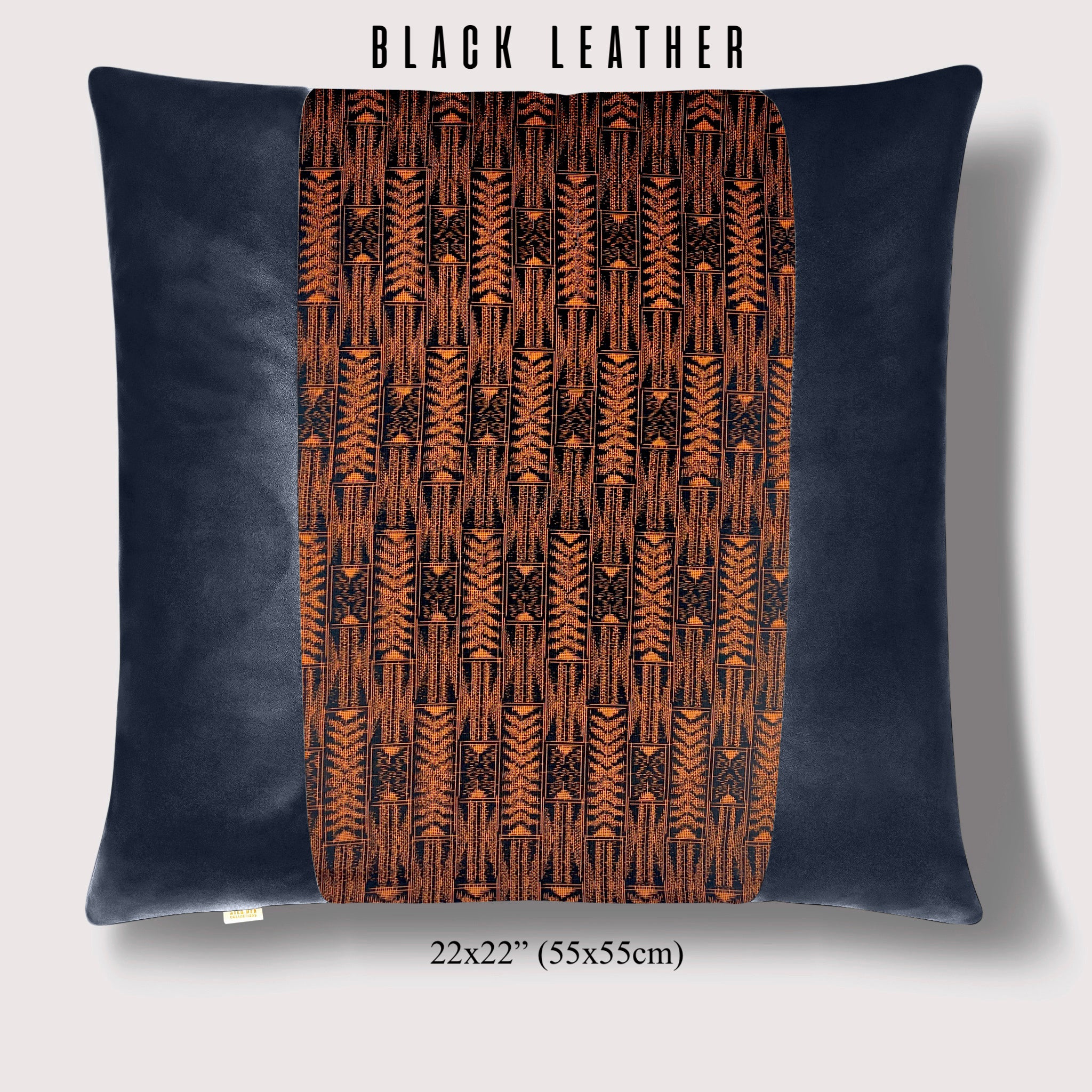 Vintage Abstract Pattern Japanese Tsumugi Silk Square Throw Pillow - Choice of Leather Colors