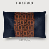 Vintage Abstract Pattern Japanese Tsumugi Silk Lumbar Throw Pillow - Choice of Leather Colors