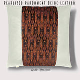 Vintage Abstract Pattern Japanese Tsumugi Silk Square Throw Pillow - Choice of Leather Colors