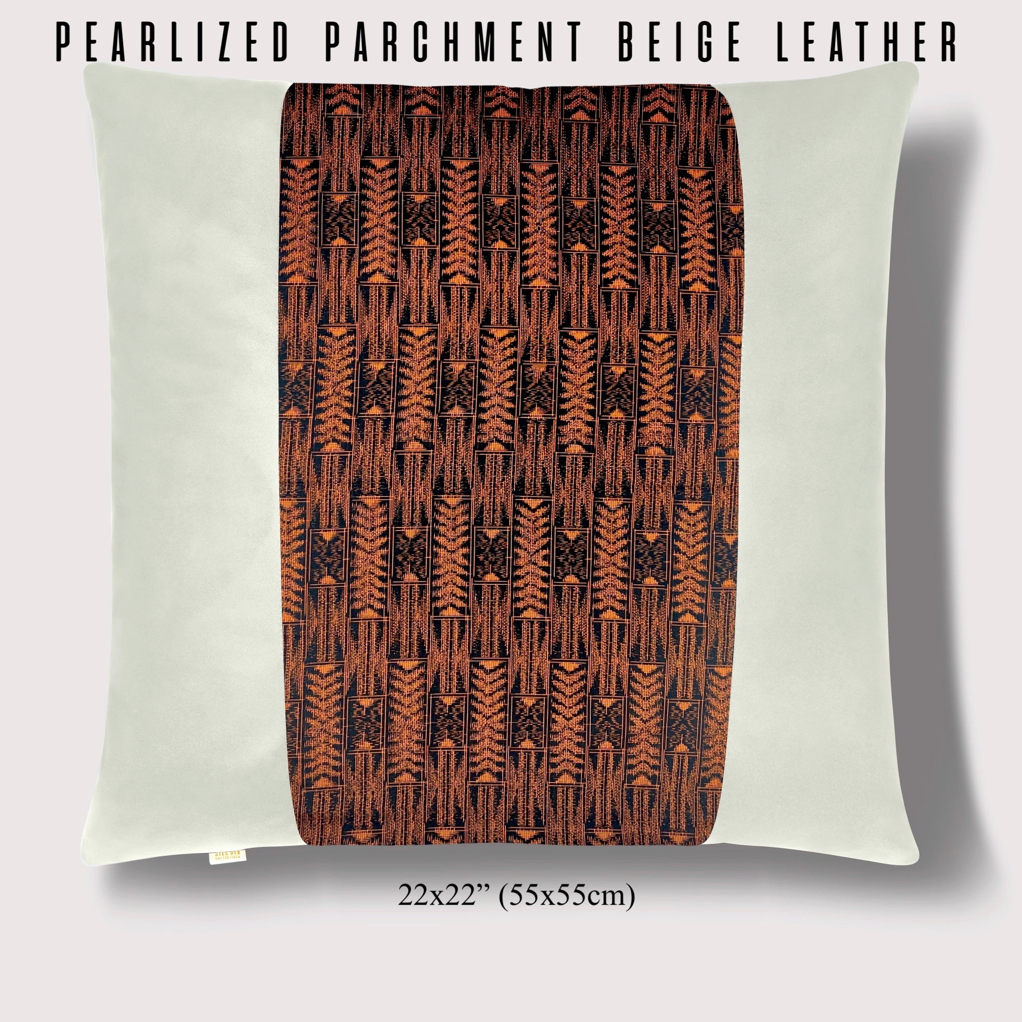 Vintage Abstract Pattern Japanese Tsumugi Silk Square Throw Pillow - Choice of Leather Colors