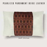 Vintage Abstract Pattern Japanese Tsumugi Silk Lumbar Throw Pillow - Choice of Leather Colors