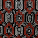 Vintage Japanese Tsumugi Silk Geometric Red and Black Lumbar Throw Pillow - Choice of Leather Colors