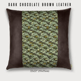 Antique Meiji Era Japanese Silk with Sparrows Square Throw Pillow - Choice of Leather Colors