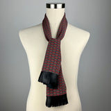 Camellia Tsubaki 椿 Silk Scarf - Black Leather Fringe
